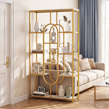 10-Tier Geometric Bookshelf 175cm with Faux Marble Shelves