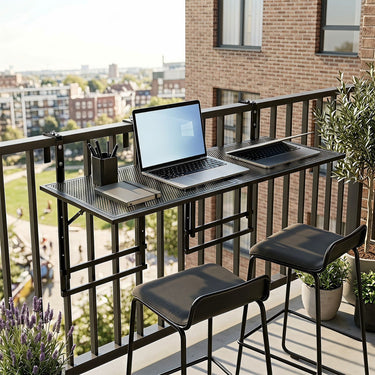 121 cm Balcony Railing Table with 5-Level Adjustable Height for Round Square Railing