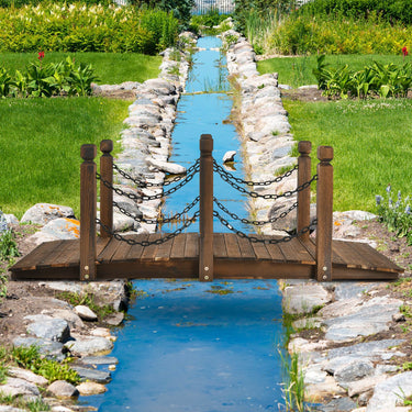 150 cm Outside Wooden Bridge with Safe Chain Railing for Garden Holds up to 180 kg