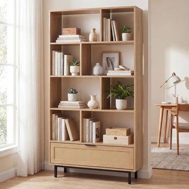 162cm Tall Wooden Bookcase 6-Tier Bookshelf with 8 Open Cubes
