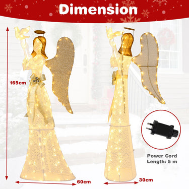 165cm 3D Lighted Angel Christmas Decoration with Pigeon