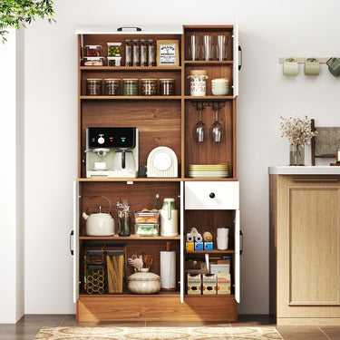 167cm Tall Pantry Cabinet with Hutch and Power Outlets