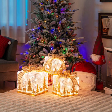 3 Pack Pre-Lit Christmas Gift Box with 100 Light Bulbs