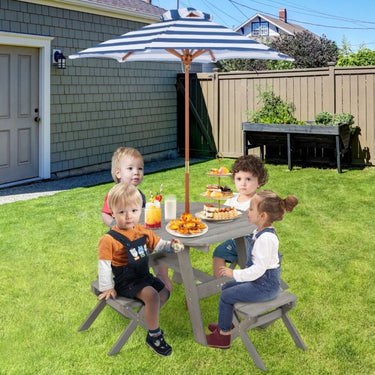 Kids Picnic Table with 4 Chairs and Adjustable Umbrella for Patio Garden Backyard