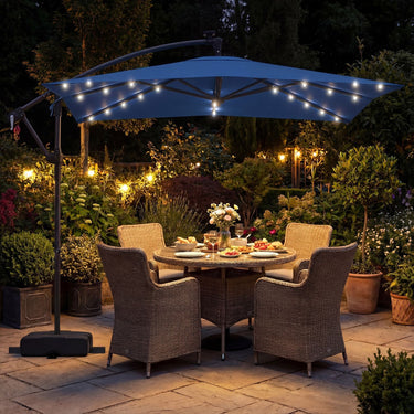 2.5M Solar LED Cantilever Umbrella with 360 Rotation and Weighted Base