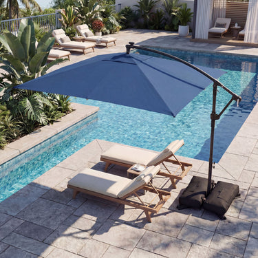 2.5M Solar LED Cantilever Umbrella with 360 Rotation and Weighted Base