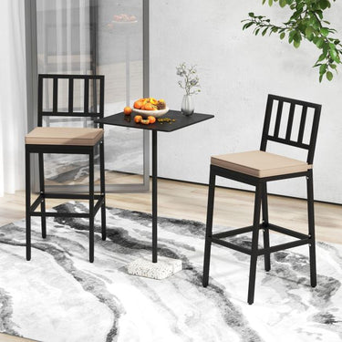2 PCS Patio Bar Chairs Set of 2 with Detachable Cushion and Footrest