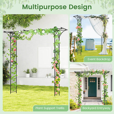 207 cm Flat Top Garden Arch with Trellises for Climbing Plants Outdoor Decor