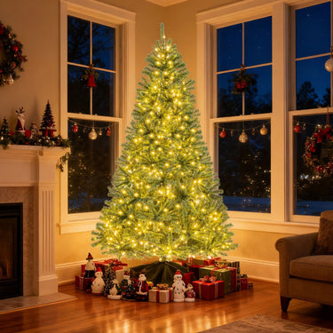 180/210 CM Pre-Lit Artificial Christmas Tree with 635/989 Lush PVC Branch Tips and Foldable Metal Stand