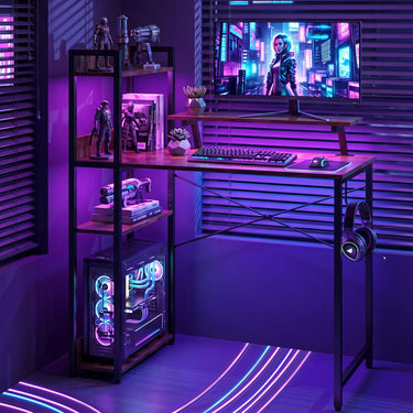 Reversible Computer Desk with RGB LED Lights and USB Type C Ports for Office