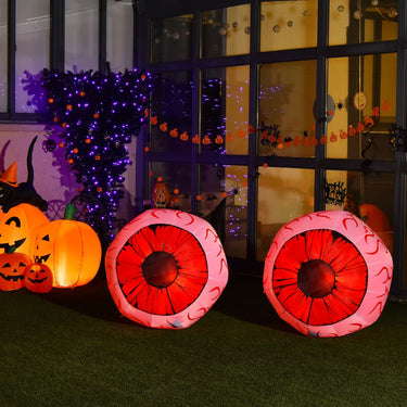 2 Pack 0.9 M Halloween Inflatable Eyeballs with Air Blower Red LED Lights