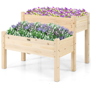 2 Tier Wooden Raised Garden Bed for Outdoor Planting