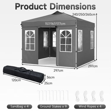 3 x 3/6M Pop Up Canopy Tent with 4 Sidewalls for Parties and Events