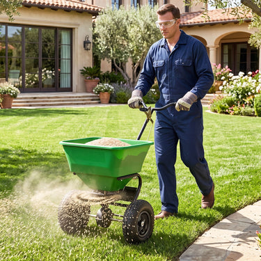 30kg Walk-Behind Broadcast Spreader with 32.5cm All-Terrain Pneumatic Tires