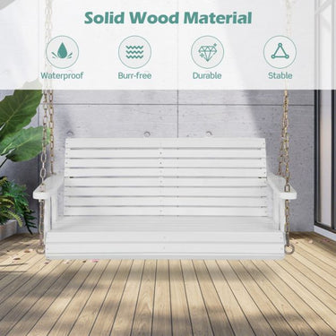 2-Seater Wooden Porch Swing with Hanging Chains and Solid Wood