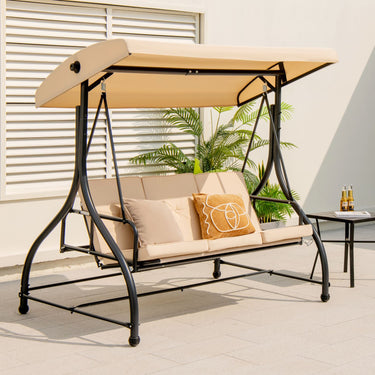 3 Seat Outdoor Porch Swing 2-in-1 Swing Glider with Adjustable Canopy