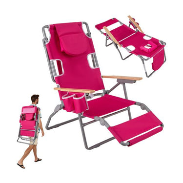 3-IN-1 Foldable Beach Chair with Face Hole and Footrest for Camping Poolside