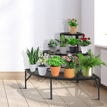 3 Layer Metal Planter Stand, Freestanding Flower Display Stand