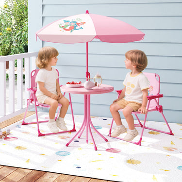 4 Pieces Kids Picnic Set Toddler Outdoor Activity Table with 2 Folding Chairs