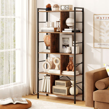 5-Tier Industrial Style Bookcase with Metal Frame