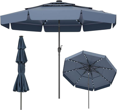 3m Solar Patio Umbrella with 32 LED Lights and 3-Tier Vented Top