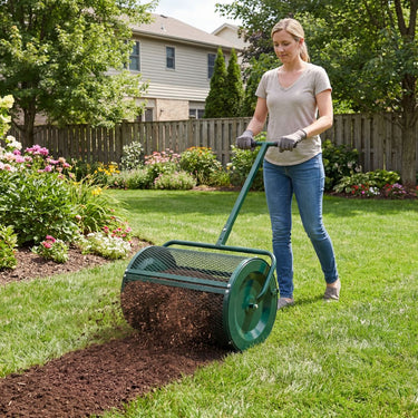 61cm Peat Moss Spreader Roller with Height-adjustable T-shape Handle for Seeding Planting