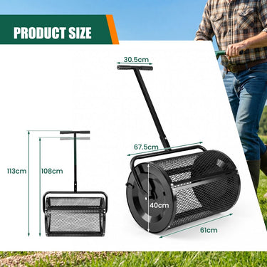 61cm Peat Moss Spreader Roller with Height-adjustable T-shape Handle for Seeding Planting