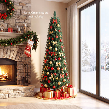 1.5/1.8/2.1/2.4/2.7 M Green Pencil Christmas Tree with 400 PVC Branch Tips and Foldable Sturdy Metal Stand