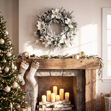 2.8 M Pre-Lit Flocked Christmas Garland & 60 cm Christmas Wreath