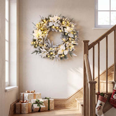 2.8 M Pre-Lit Flocked Christmas Garland & 60 cm Christmas Wreath