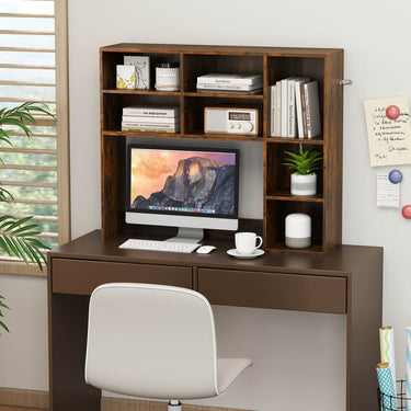 Desktop Bookshelf Desk Hutch with 3 Adjustable Shelves