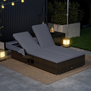 Double Chaise Lounge with Adjustable Recliner and Folding Trays