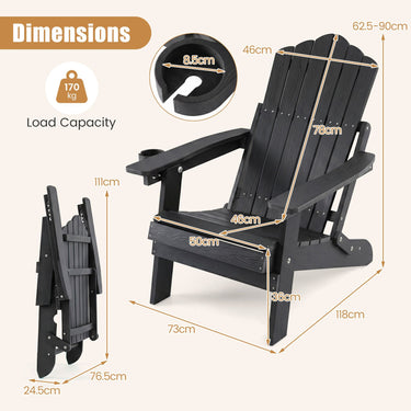 Foldable HIPS Outdoor Plastic Chair with 5-Level Backrest Wooden Textured for Lawn
