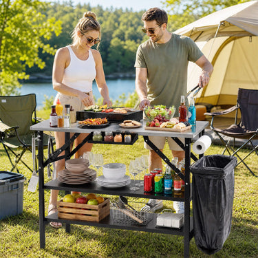 Foldable Outdoor Cook Station with 2 Removable Shelves