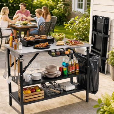 Foldable Outdoor Cook Station with 2 Removable Shelves