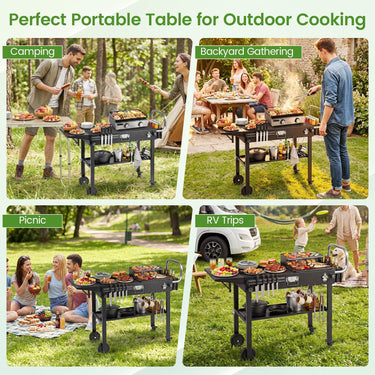 Foldable Outdoor Grill Cart with 79 x 43 CM Tabletop and Side Tray