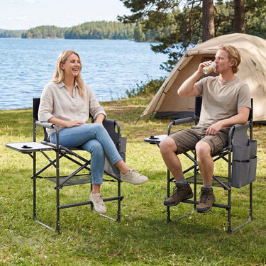 Folding Tall Camping Chair with Footrest and Cup Holders