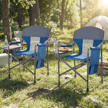 Folding Camping Chair Oversized Padded Portable Directors Chair with Side Table