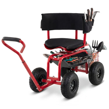 Rolling Garden Work Seat w/Wheels, Outdoor Heavy-Duty Gardening Cart