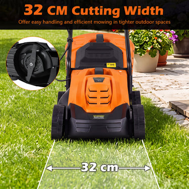 32cm 12-Amp Corded Electric Lawn Mower w/ 5-Position Height AdjustmenPowerful Push Mower