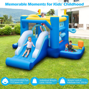 Inflatable Bounce House Kids Bouncy Castle with Slides Jumping Area Basketball Hoop