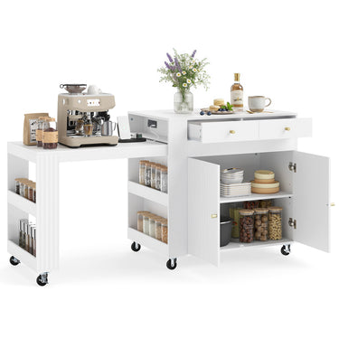 180 CM Kitchen Island with Extendable Table and Drawers