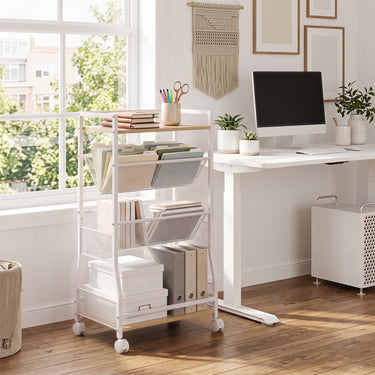 Rolling File Utility Cart with 2 Drawers and Wooden Top for Home Office