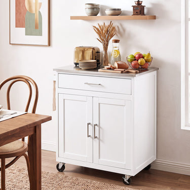 Kitchen Island on Wheels w/ Storage Drawer & Stainless Steel Countertop Adjustable Shelf