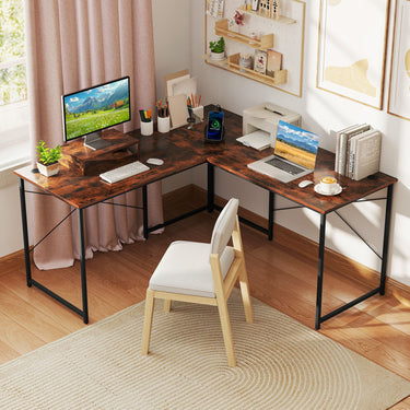 L-Shaped Computer Desk 240cm Long 2-Person Desk with Power Outlets and Monitor Stand