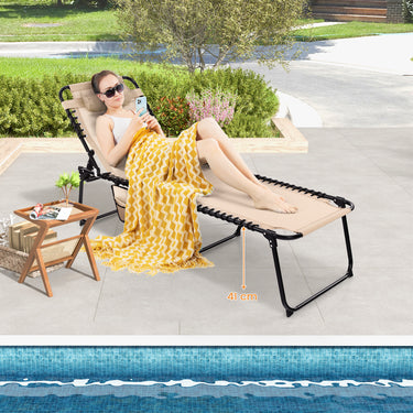 Patio Folding Chaise Lounge Oversized Portable Lay Flat Reclining Chair w/ 4-Level Backrest