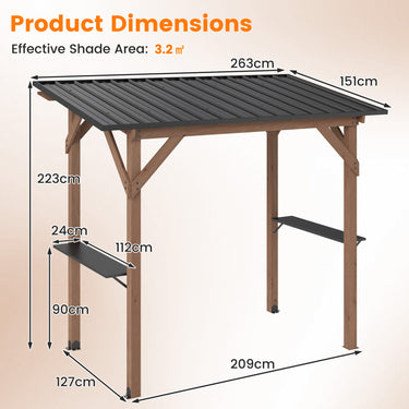 BBQ Gazebo with 2 Side Serving Shelves and Metal Roof for Backyard Garden