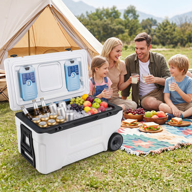 70 L Rolling Cooler with Molded Design and Wheels for Fishing Camping