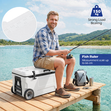 70 L Rolling Cooler with Molded Design and Wheels for Fishing Camping