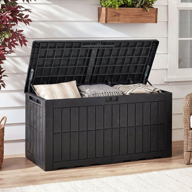 380L All Weather Patio Bench Storage Box Waterproof for Garden Tools